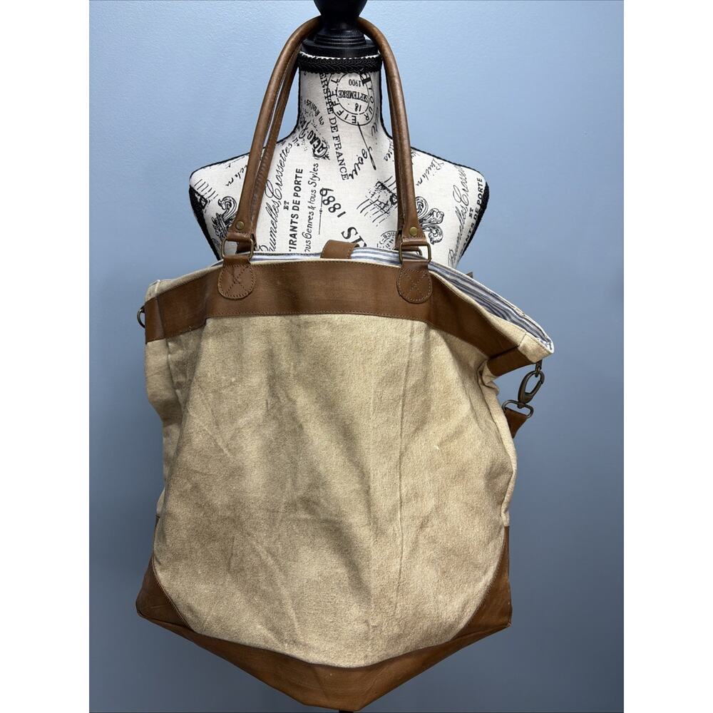 CTW Back Roads Textiles Brown Leather Trim Carry-On/Shoulder Bag/Purse/Tote￼ - Picture 4 of 6